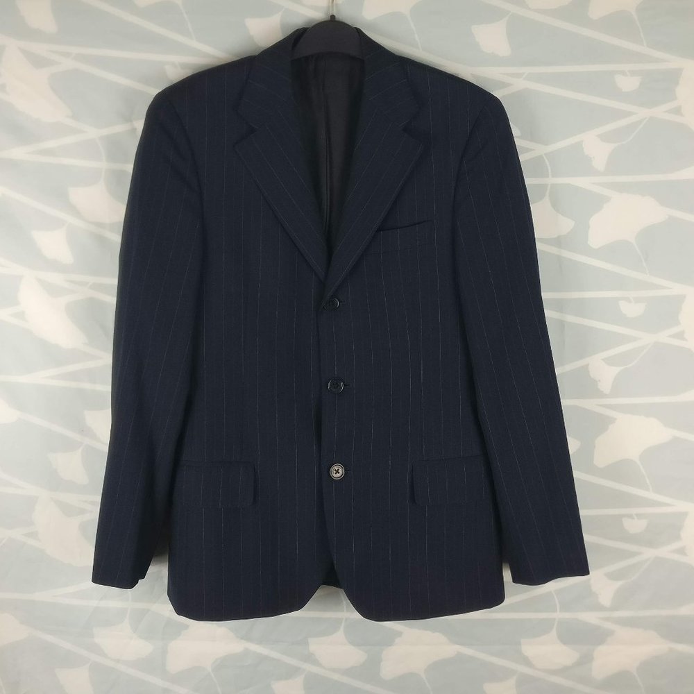1400cad SALVATORE FERRAGAMO 44R Navy Blue Formal Dress Suit Jacket made in Italy